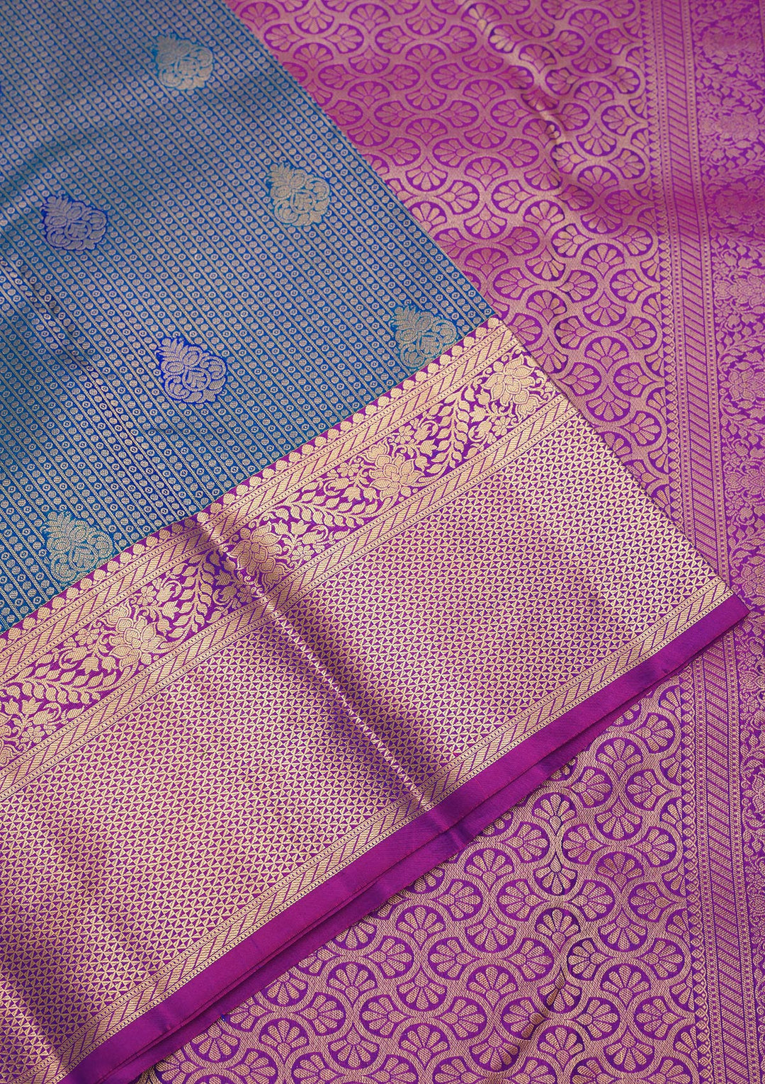 Royal Blue Silk Buti Gold Zariwork Saree With Matching Blouse Piece