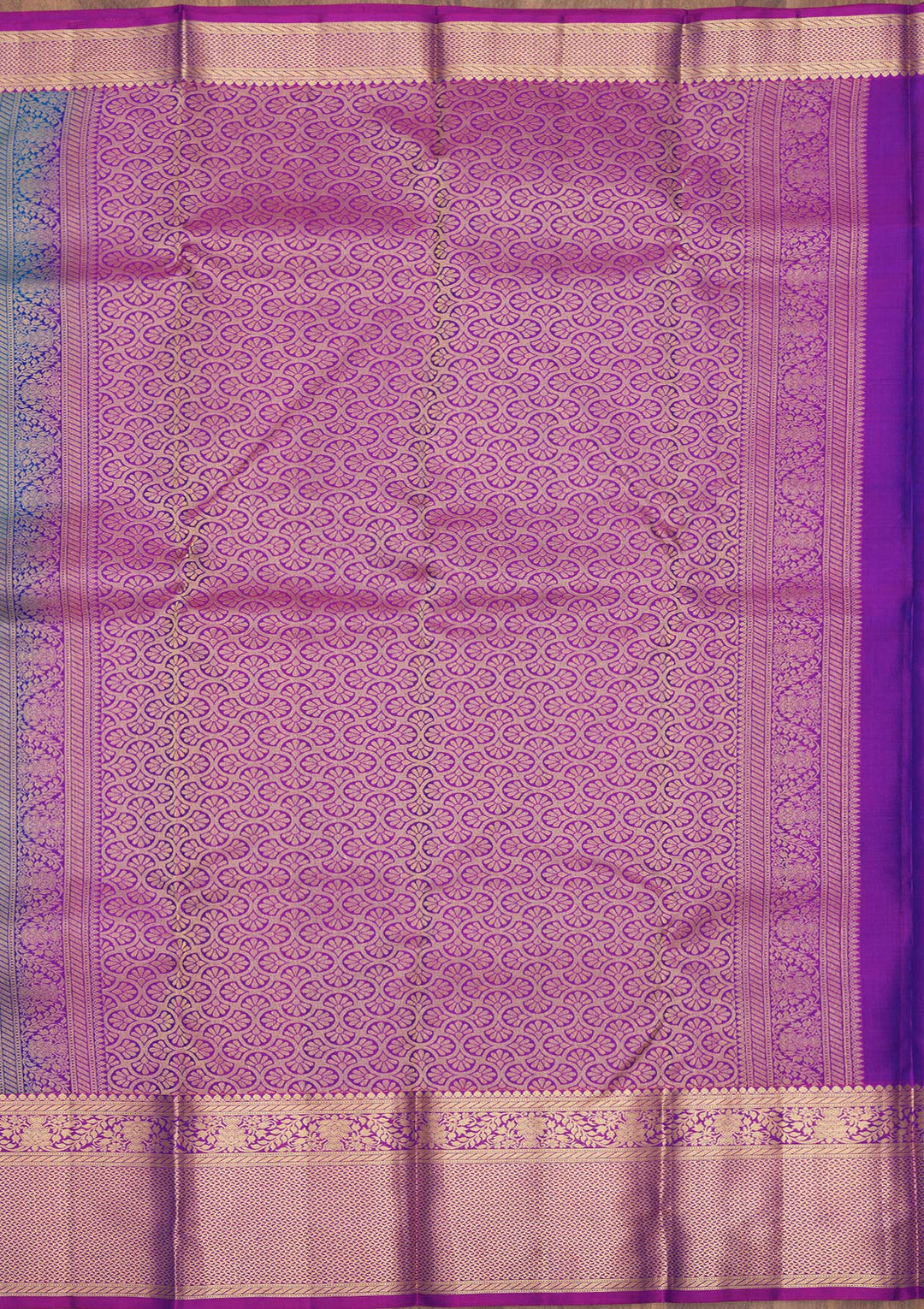 Royal Blue Silk Buti Gold Zariwork Saree With Matching Blouse Piece