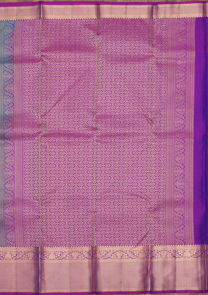 Royal Blue Silk Buti Gold Zariwork Saree With Matching Blouse Piece