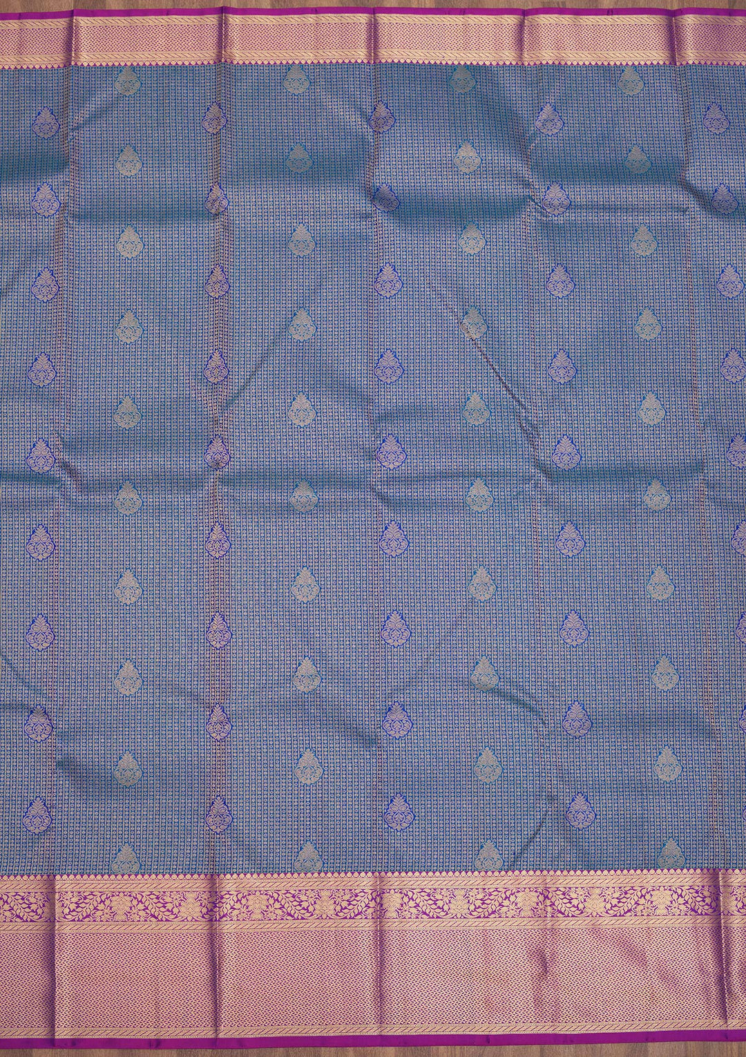 Royal Blue Silk Buti Gold Zariwork Saree With Matching Blouse Piece