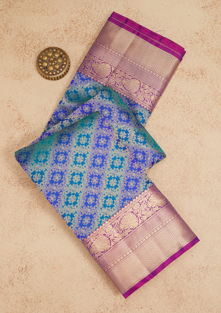 Royal Blue Silk Jaal Saree With Matching Blouse Piece