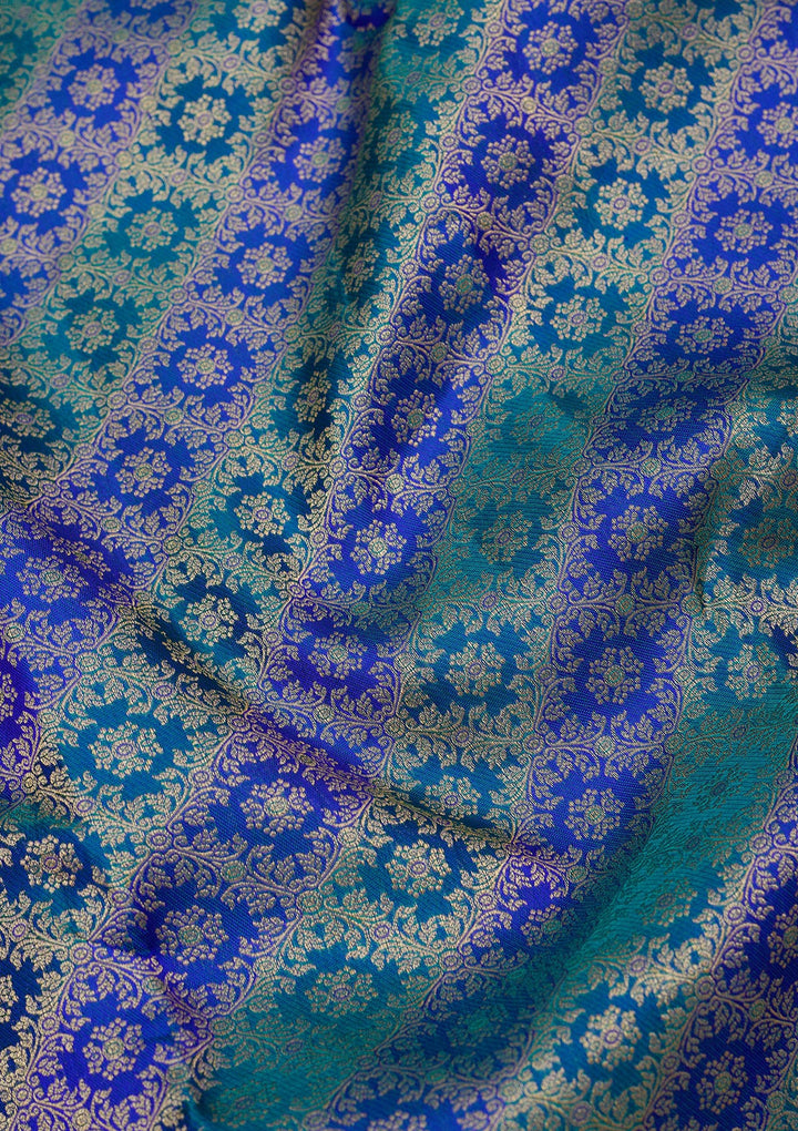 Royal Blue Silk Jaal Saree With Matching Blouse Piece