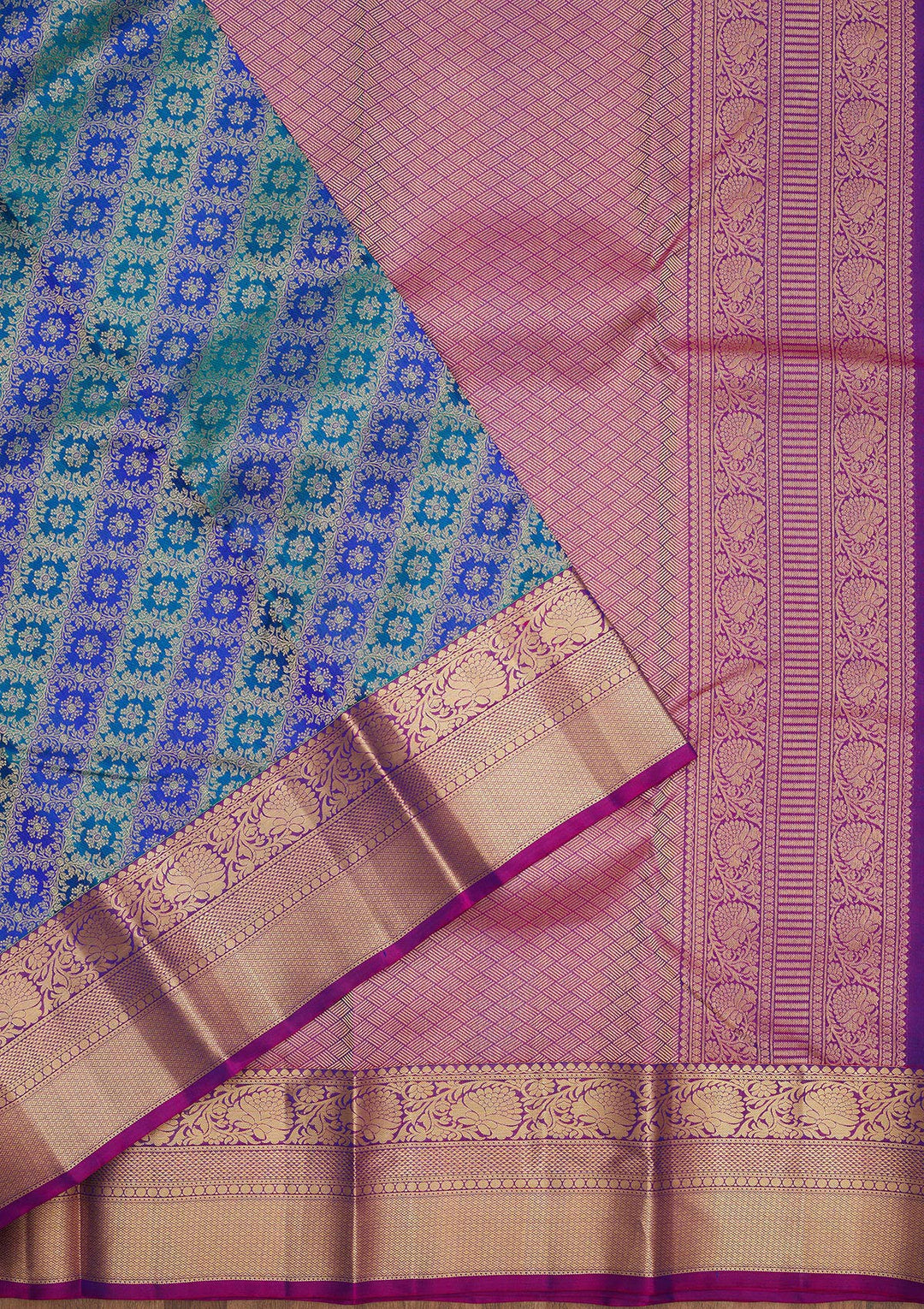 Royal Blue Silk Jaal Saree With Matching Blouse Piece