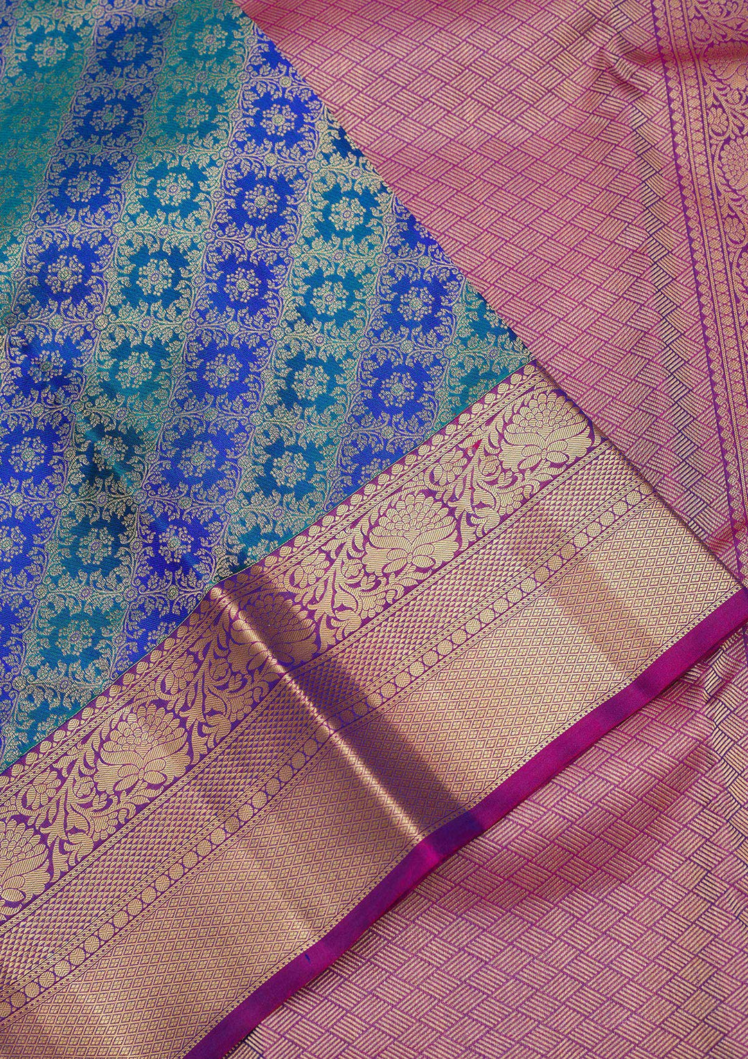 Royal Blue Silk Jaal Saree With Matching Blouse Piece