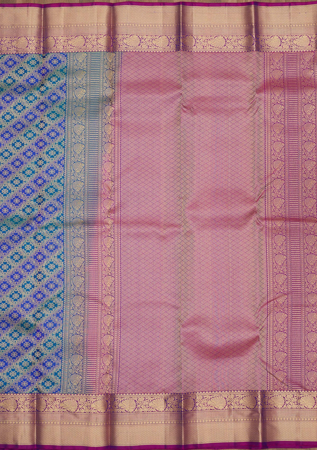 Royal Blue Silk Jaal Saree With Matching Blouse Piece