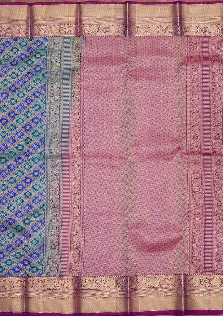 Royal Blue Silk Jaal Saree With Matching Blouse Piece