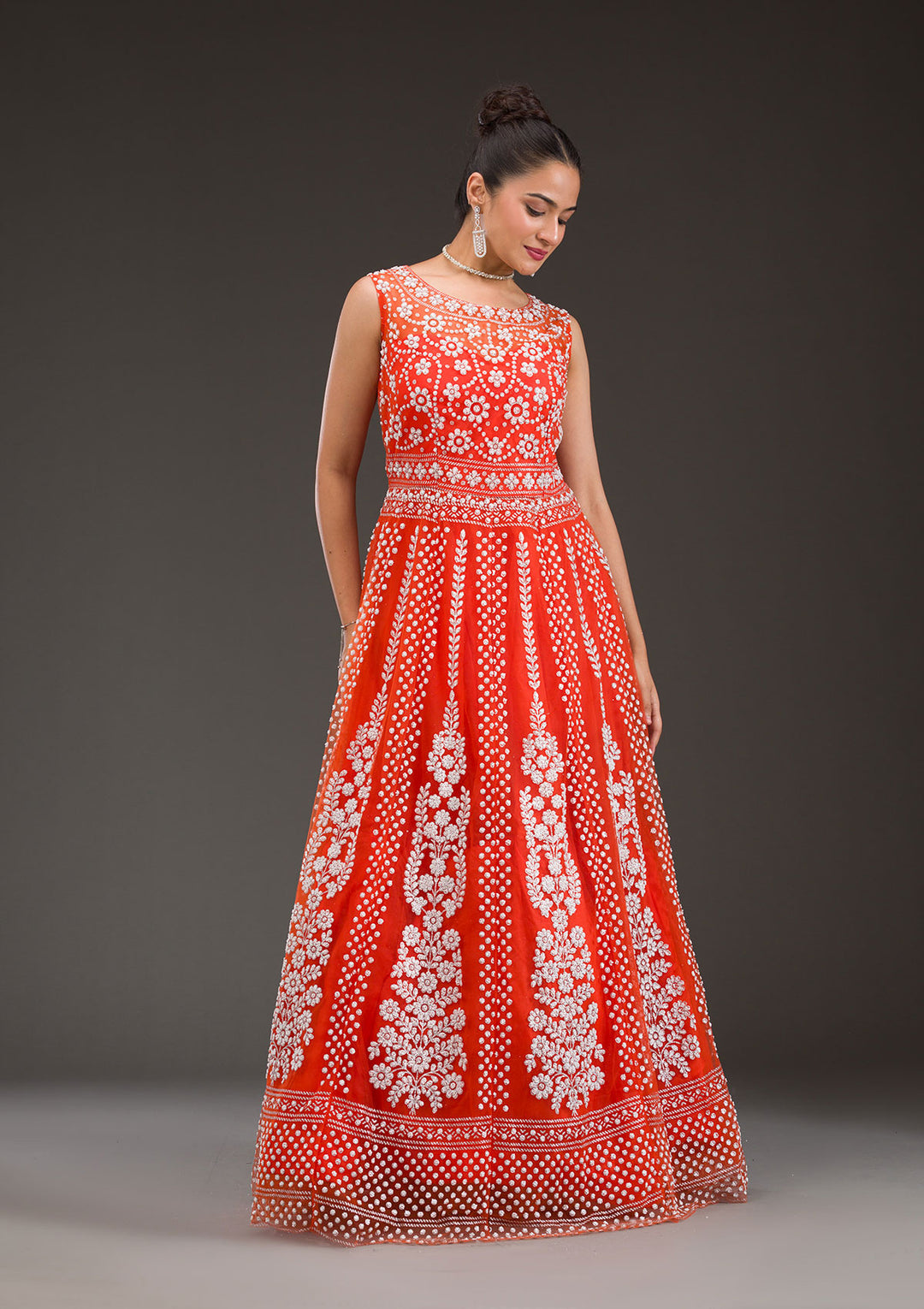 Rust Pearlwork Net Gown