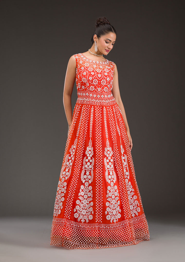 Rust Pearlwork Net Gown