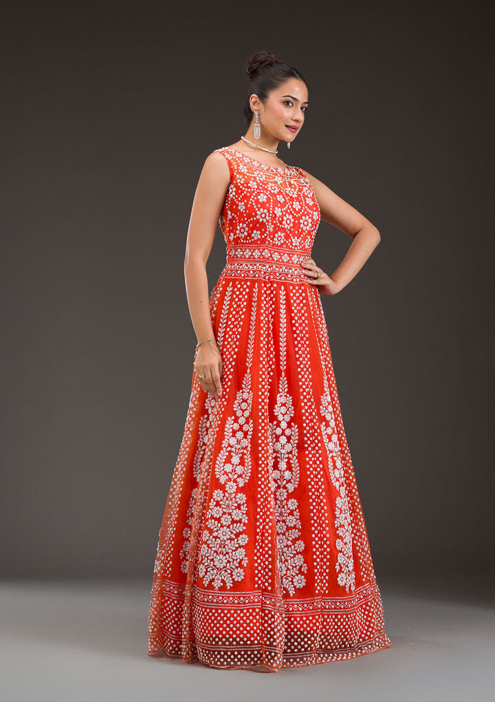 Rust Pearlwork Net Gown