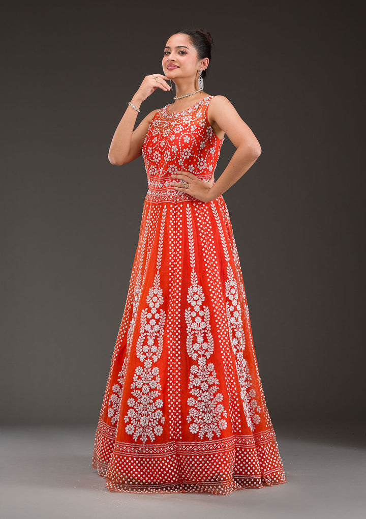 Rust Pearlwork Net Gown