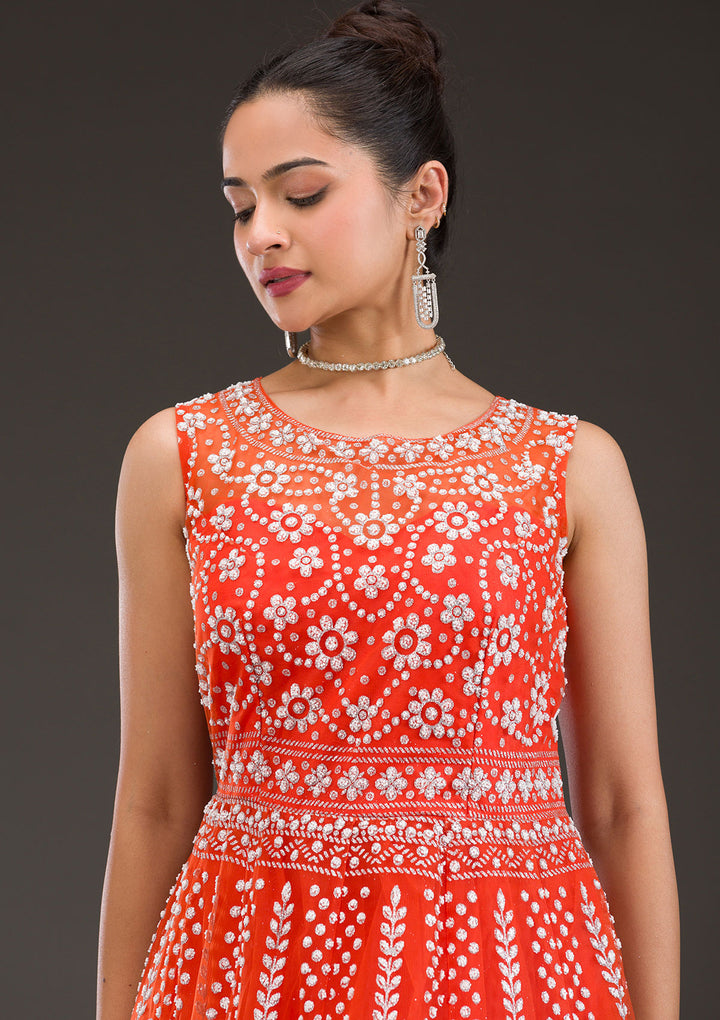 Rust Pearlwork Net Gown