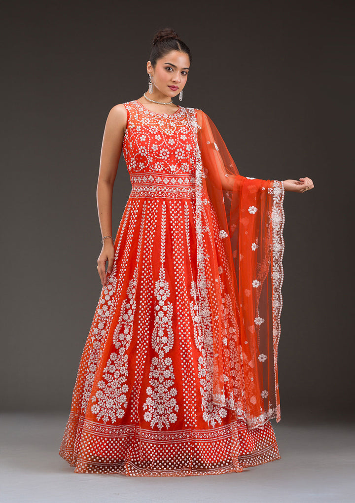 Rust Pearlwork Net Gown