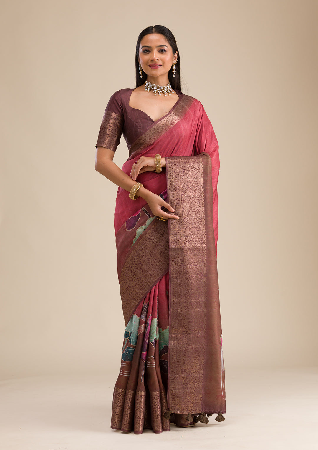 Rust Plain Tissue Saree