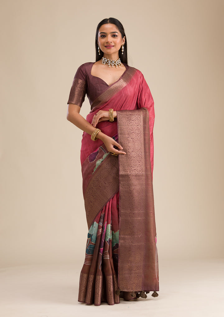 Rust Plain Tissue Saree