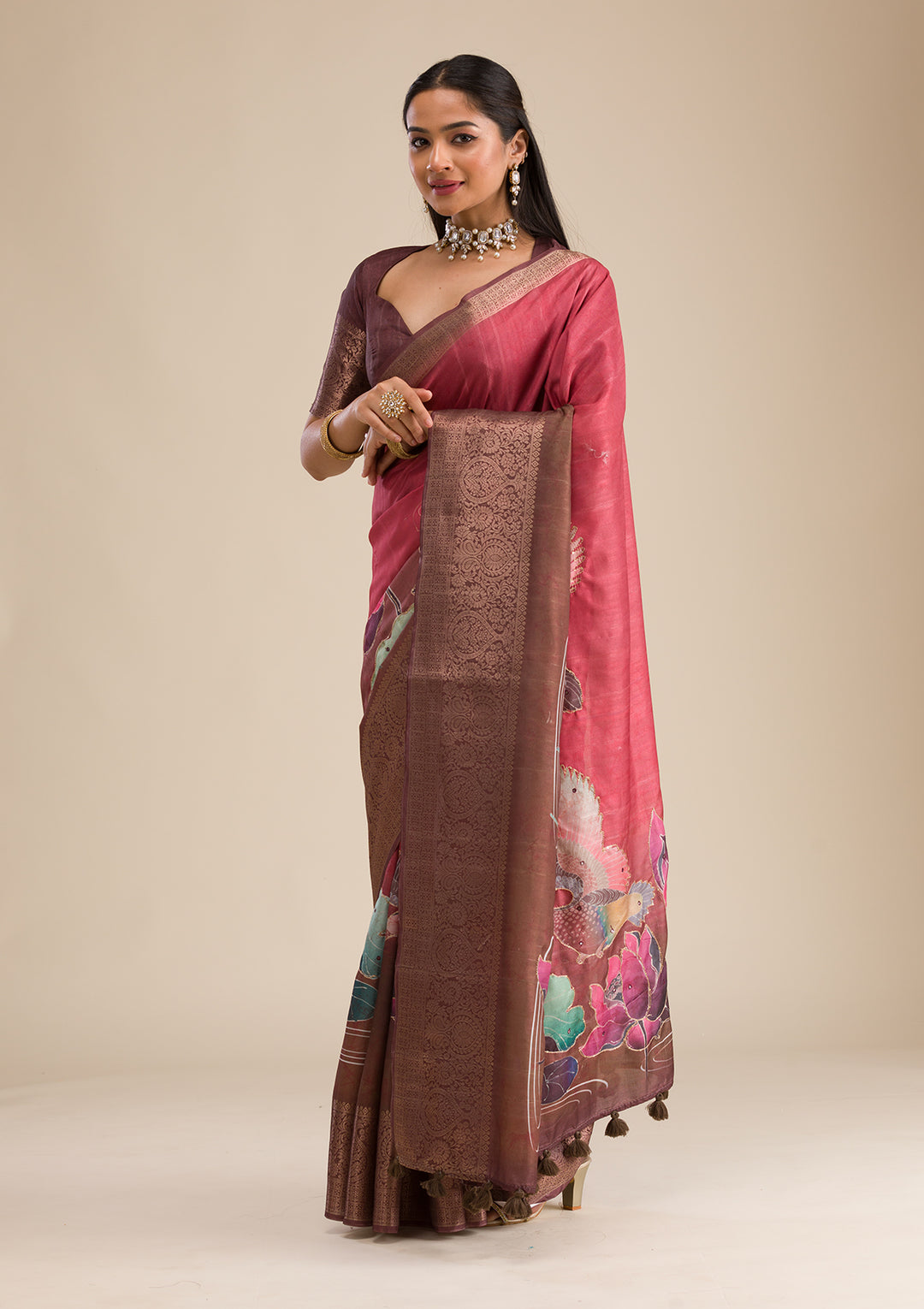 Rust Plain Tissue Saree
