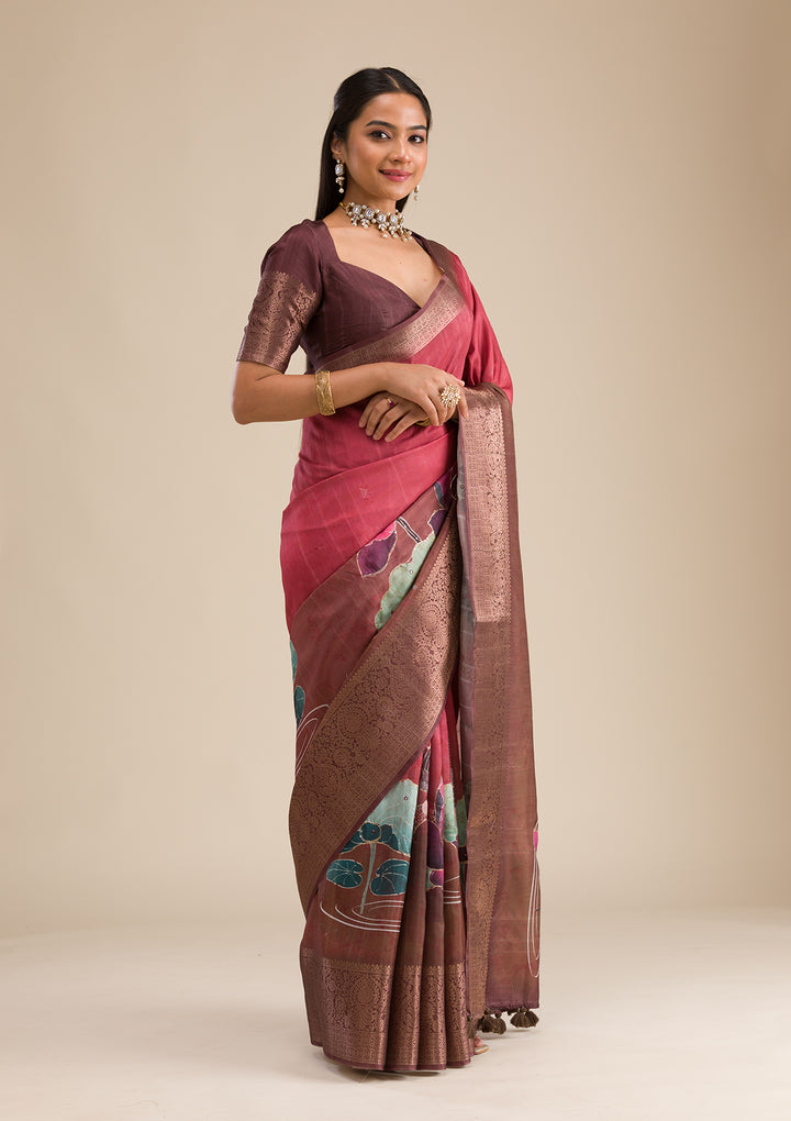 Rust Plain Tissue Saree