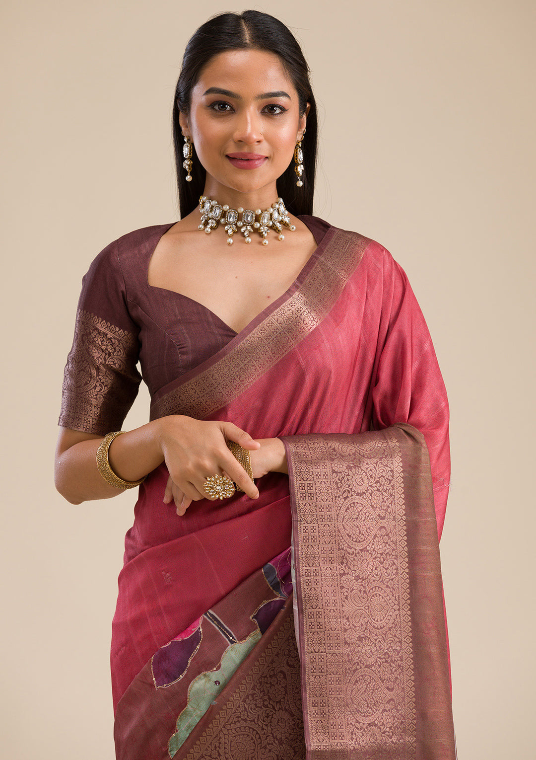 Rust Plain Tissue Saree