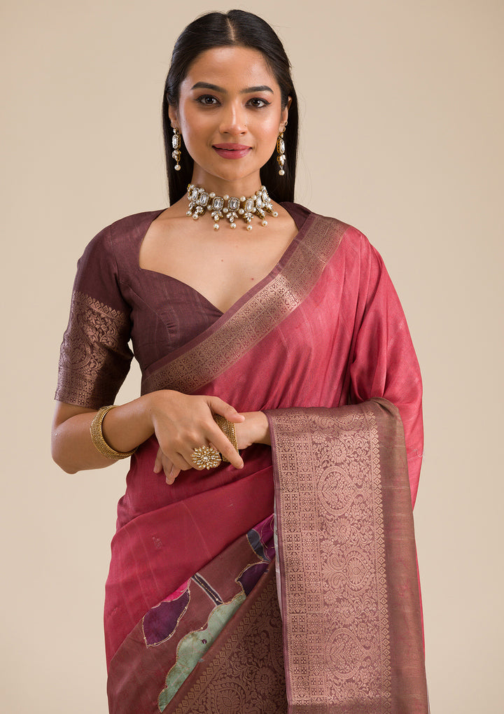 Rust Plain Tissue Saree