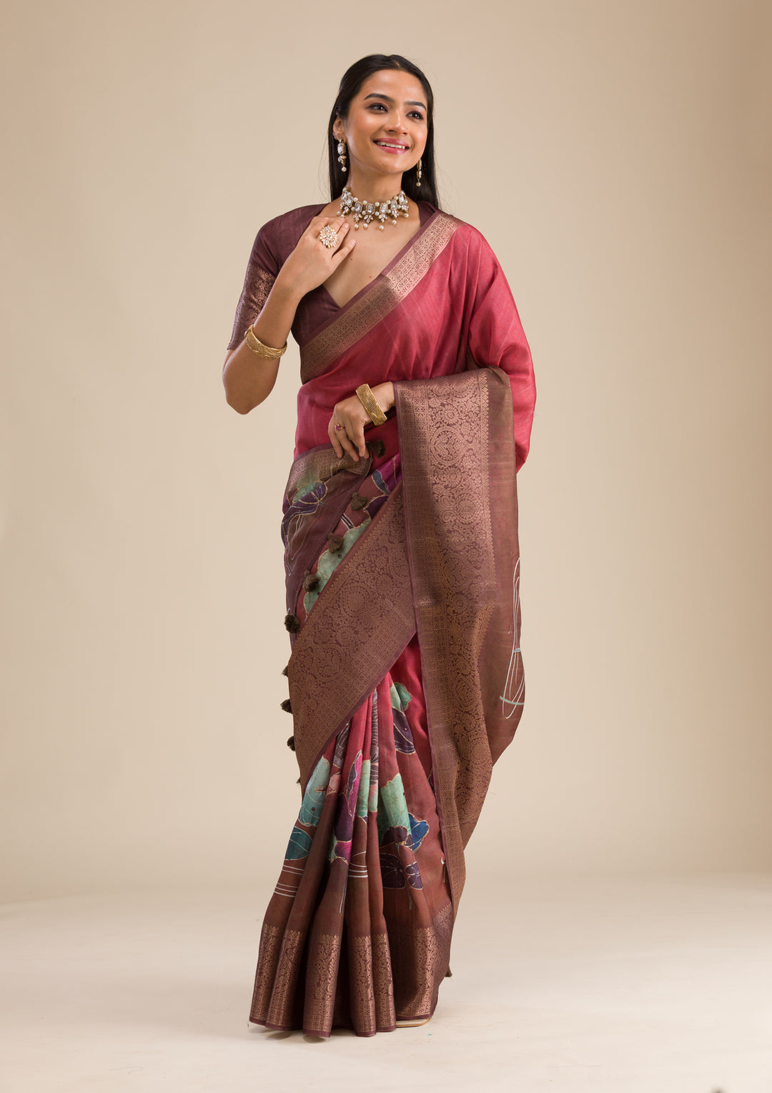 Rust Plain Tissue Saree
