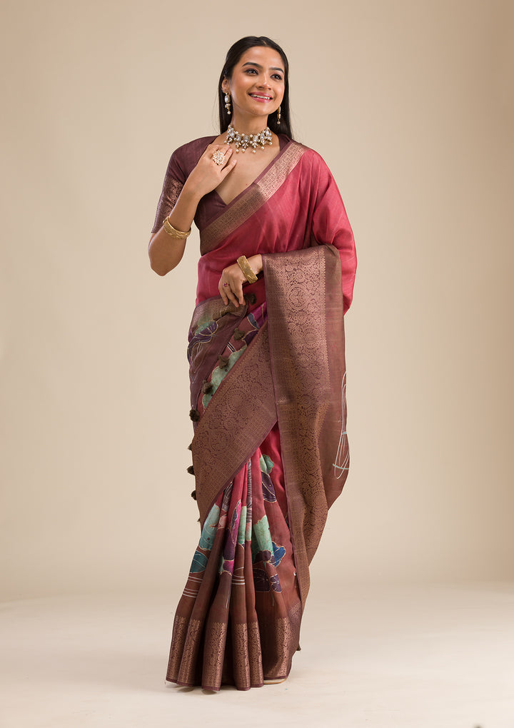 Rust Plain Tissue Saree