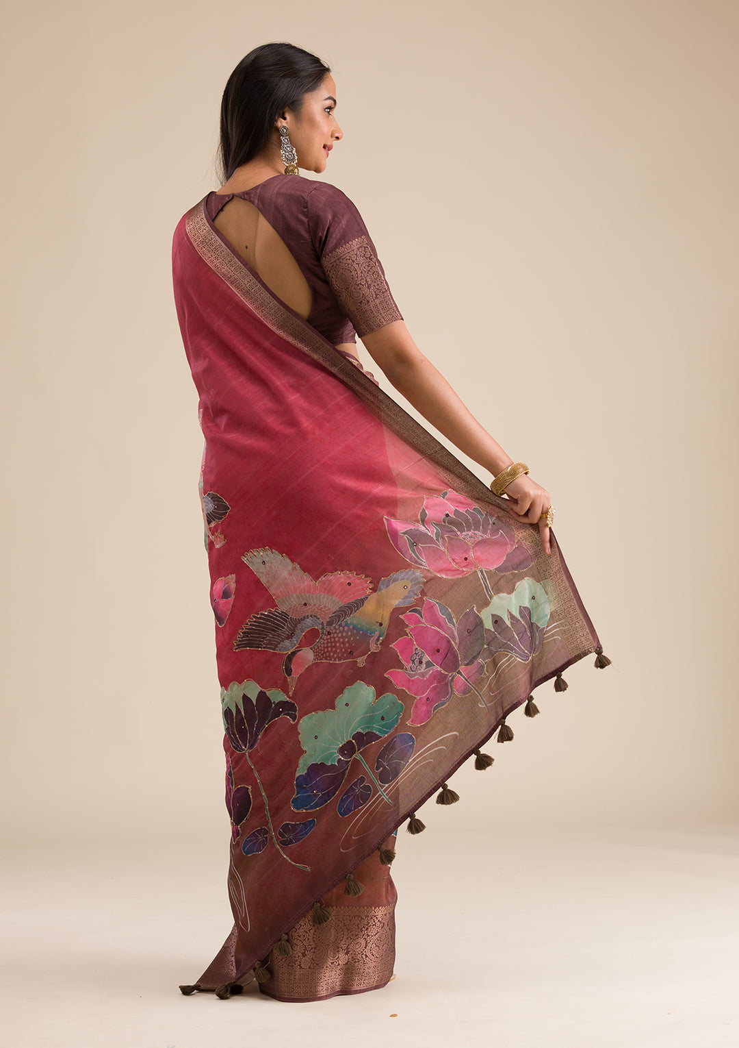 Rust Plain Tissue Saree