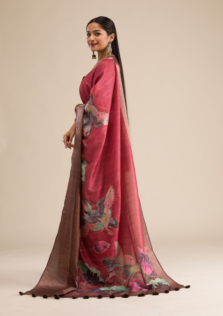 Rust Plain Tissue Saree