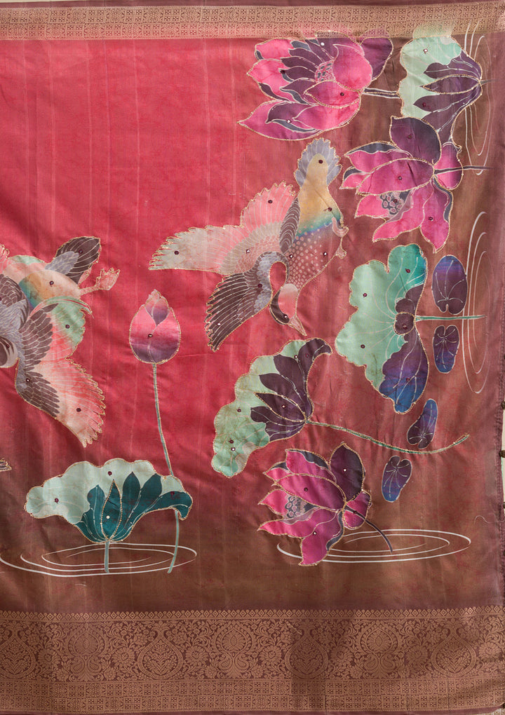 Rust Plain Tissue Saree