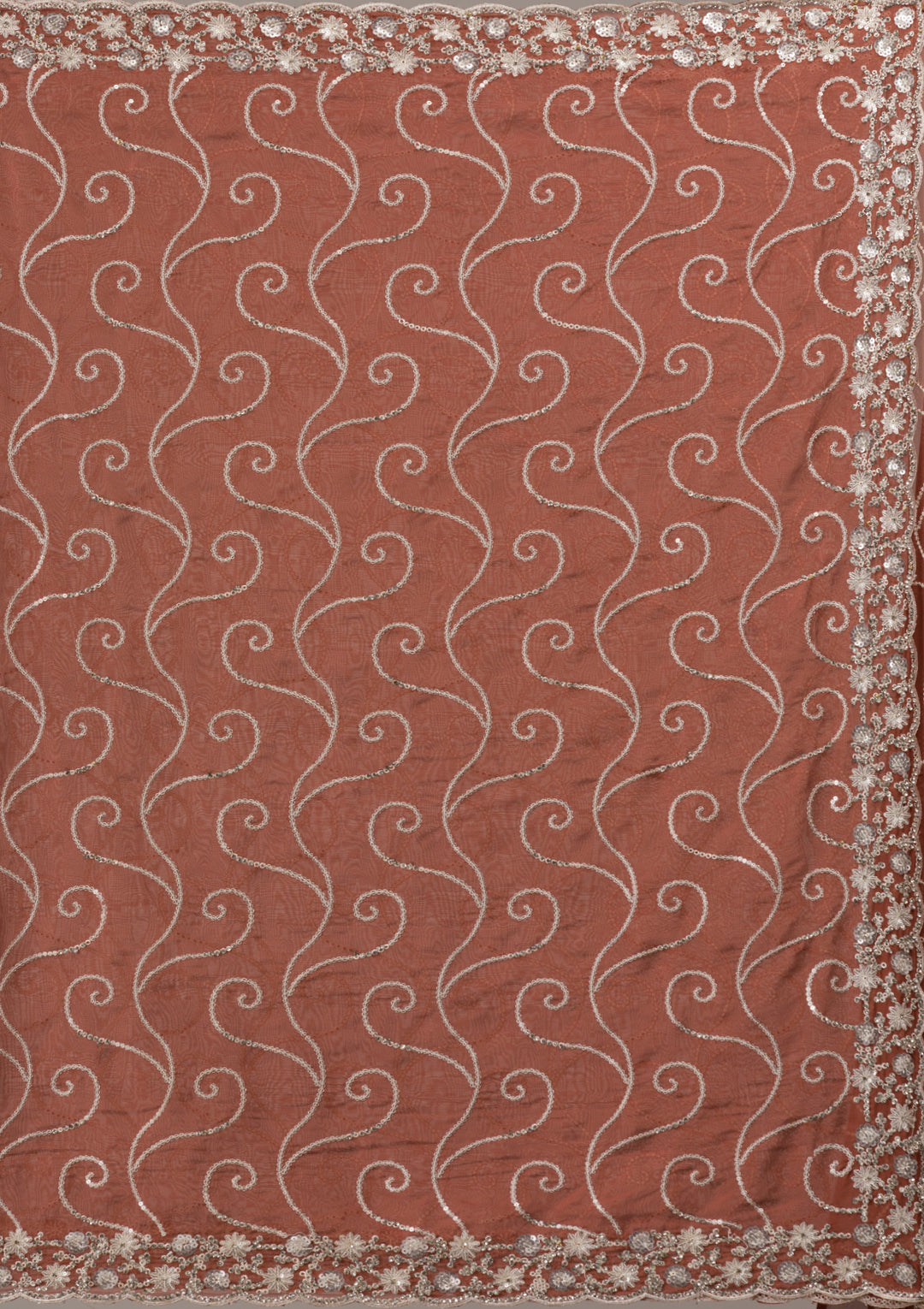 Rust Tissue Sequins Saree With Matching Blouse Piece