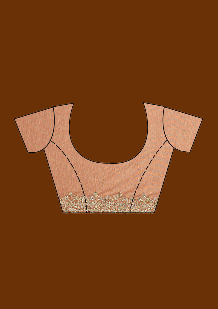 Rust Tissue Gold Zariwork Saree With Matching Blouse Piece