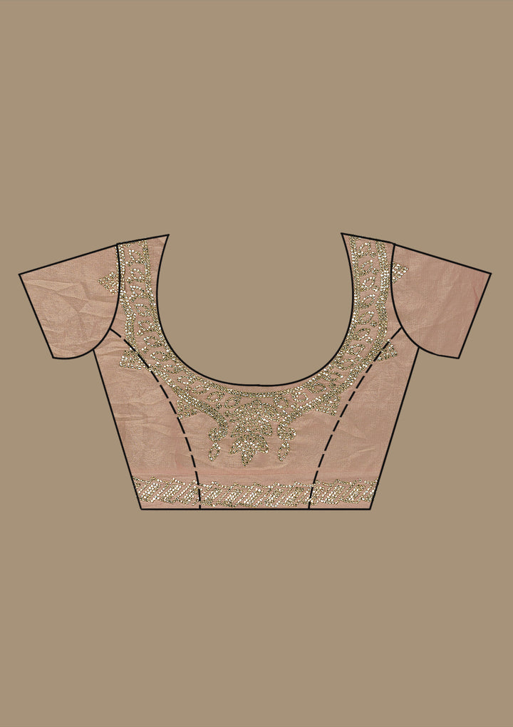 Rust Tissue Gold Stonework Saree With Matching Blouse Piece