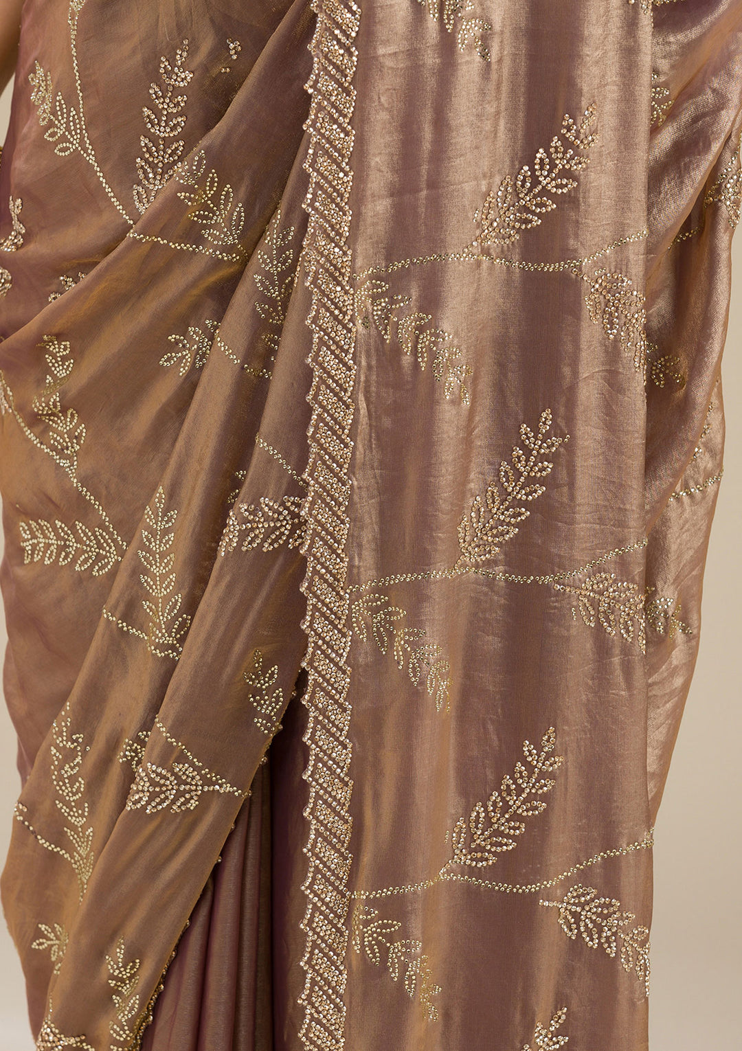 Rust Tissue Gold Stonework Saree With Matching Blouse Piece