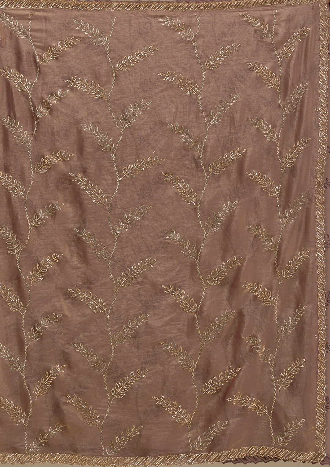 Rust Tissue Gold Stonework Saree With Matching Blouse Piece