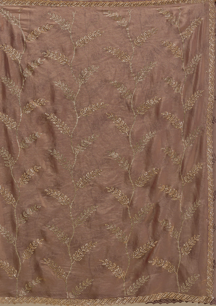 Rust Tissue Gold Stonework Saree With Matching Blouse Piece