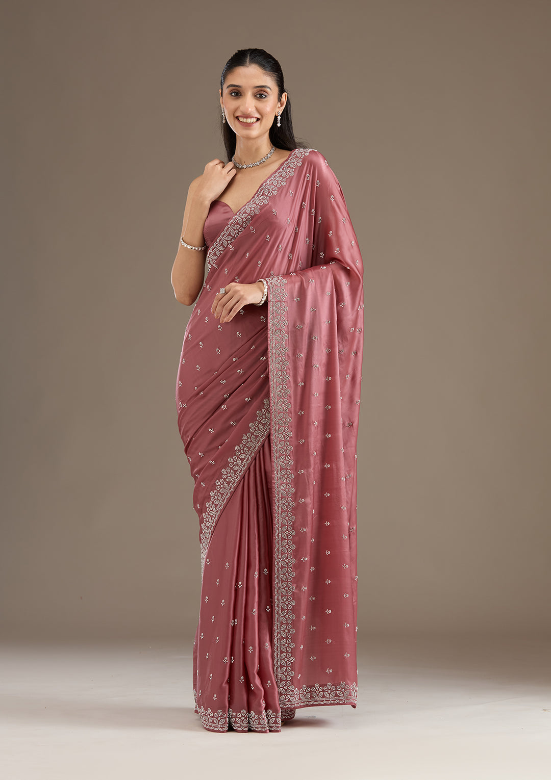 Rust Stonework Satin Saree