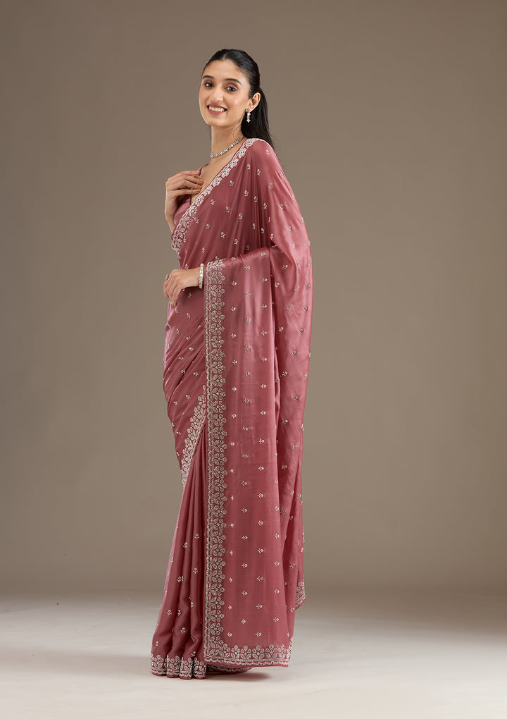 Rust Stonework Satin Saree