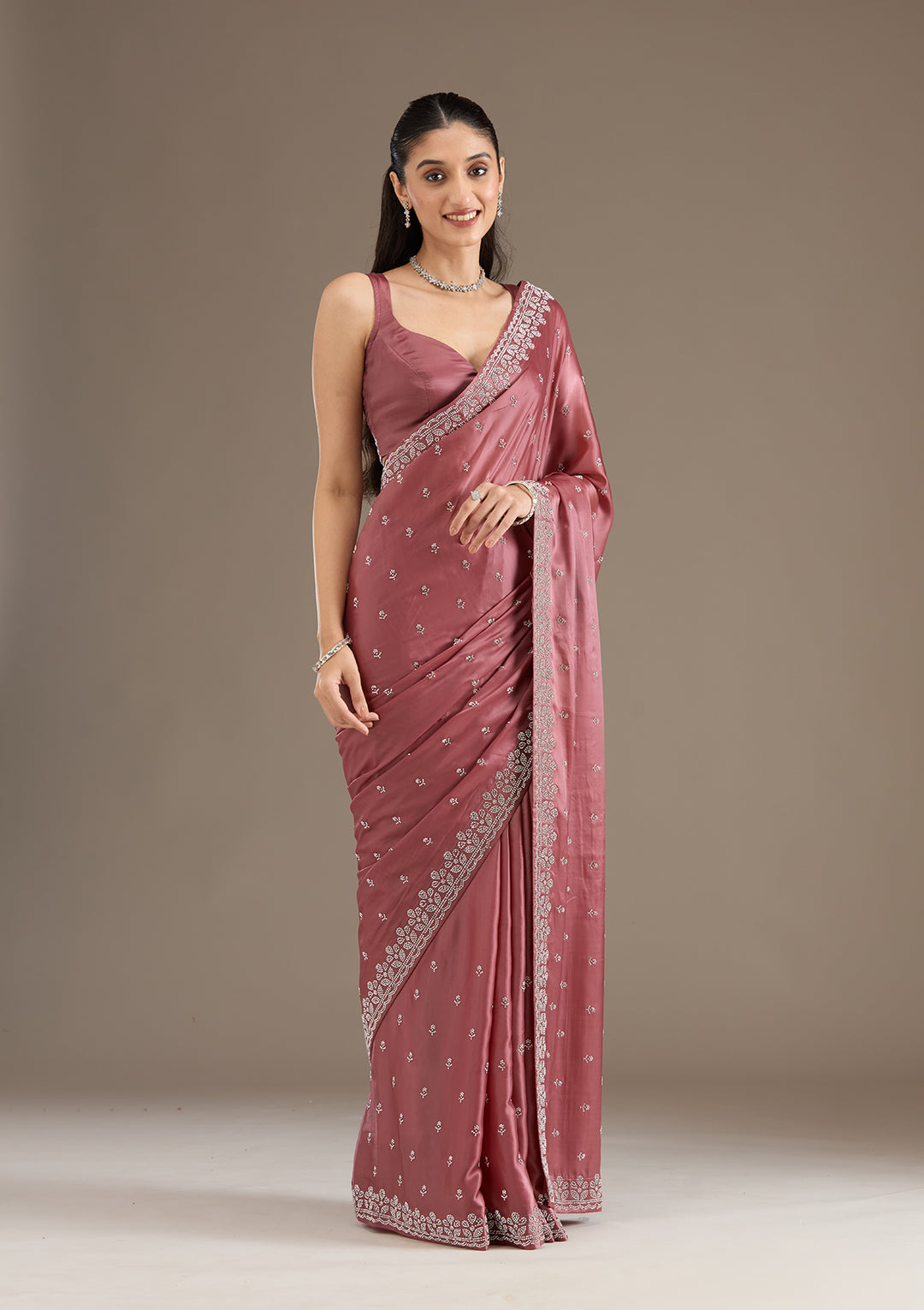 Rust Stonework Satin Saree