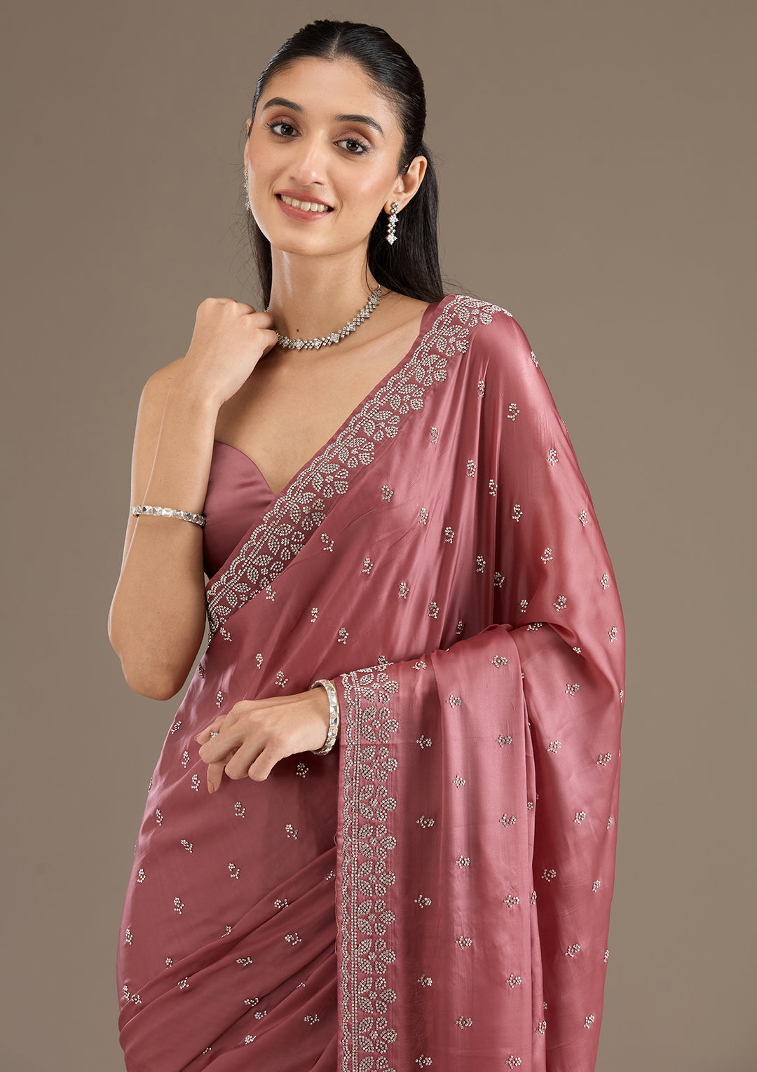 Rust Stonework Satin Saree