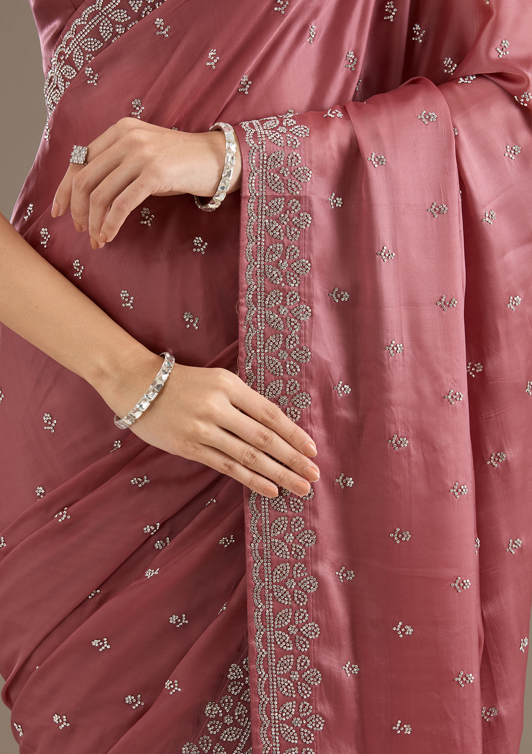 Rust Stonework Satin Saree