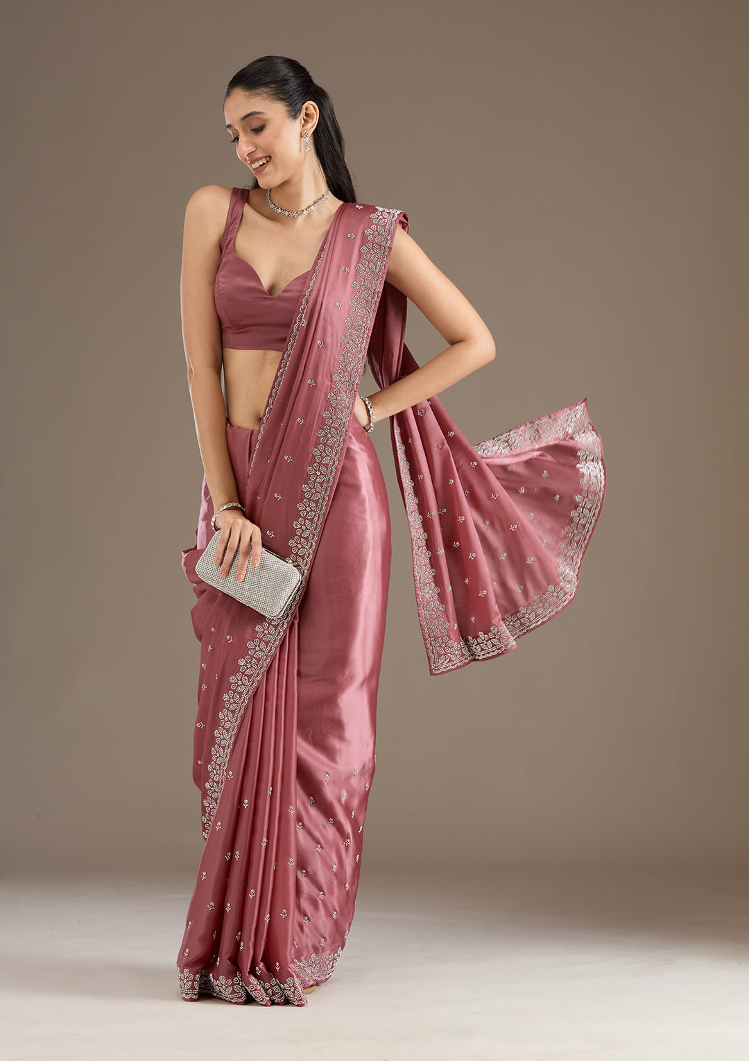 Rust Stonework Satin Saree