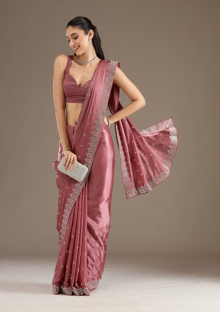 Rust Stonework Satin Saree