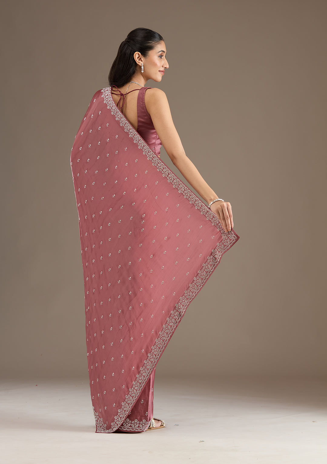 Rust Stonework Satin Saree