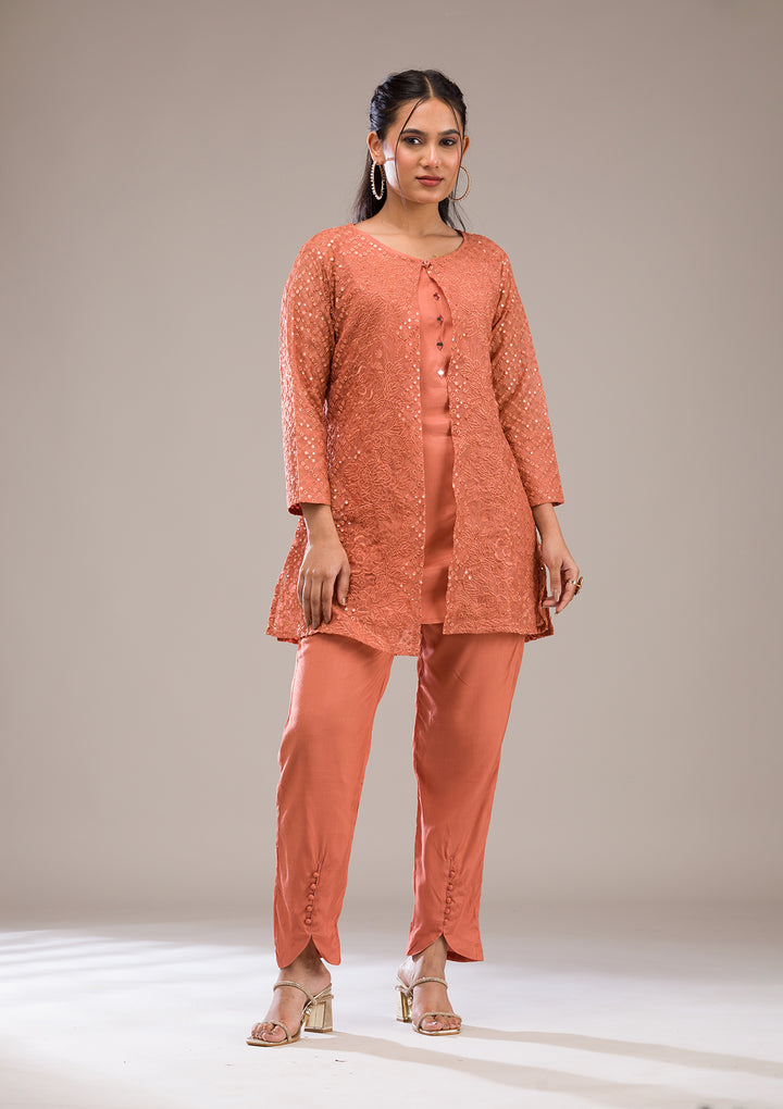 Koskii Cotton Peach Salwar Suit – Ready-to-Wear with Elegant Threadwork