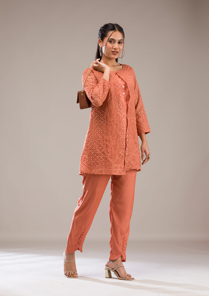 Koskii Cotton Peach Salwar Suit – Ready-to-Wear with Elegant Threadwork