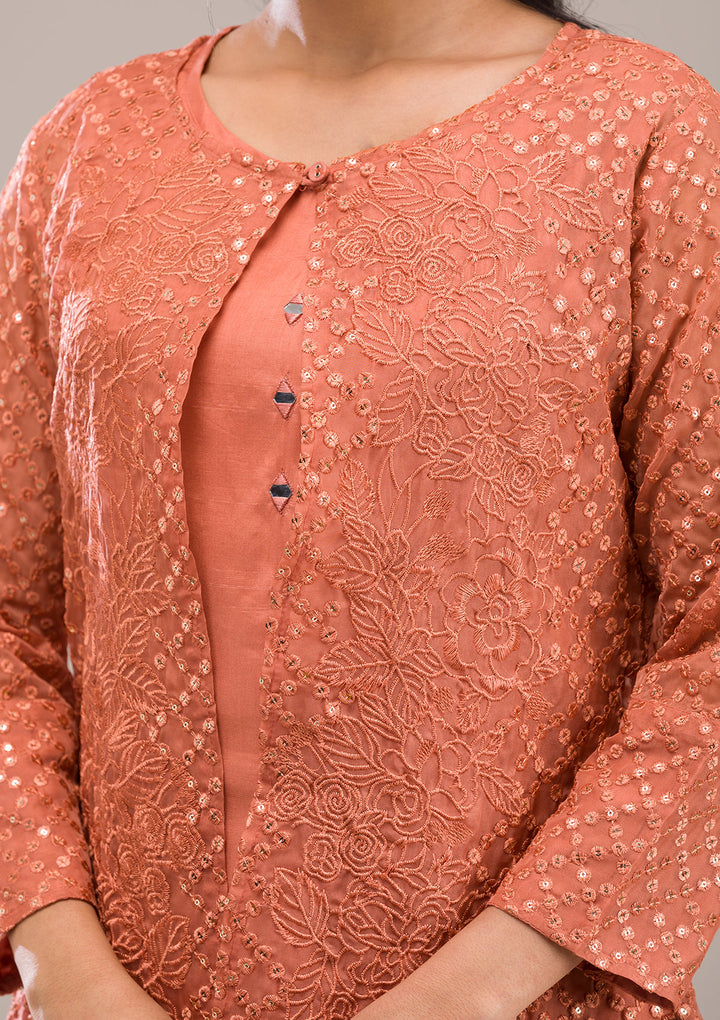 Koskii Cotton Peach Salwar Suit – Ready-to-Wear with Elegant Threadwork