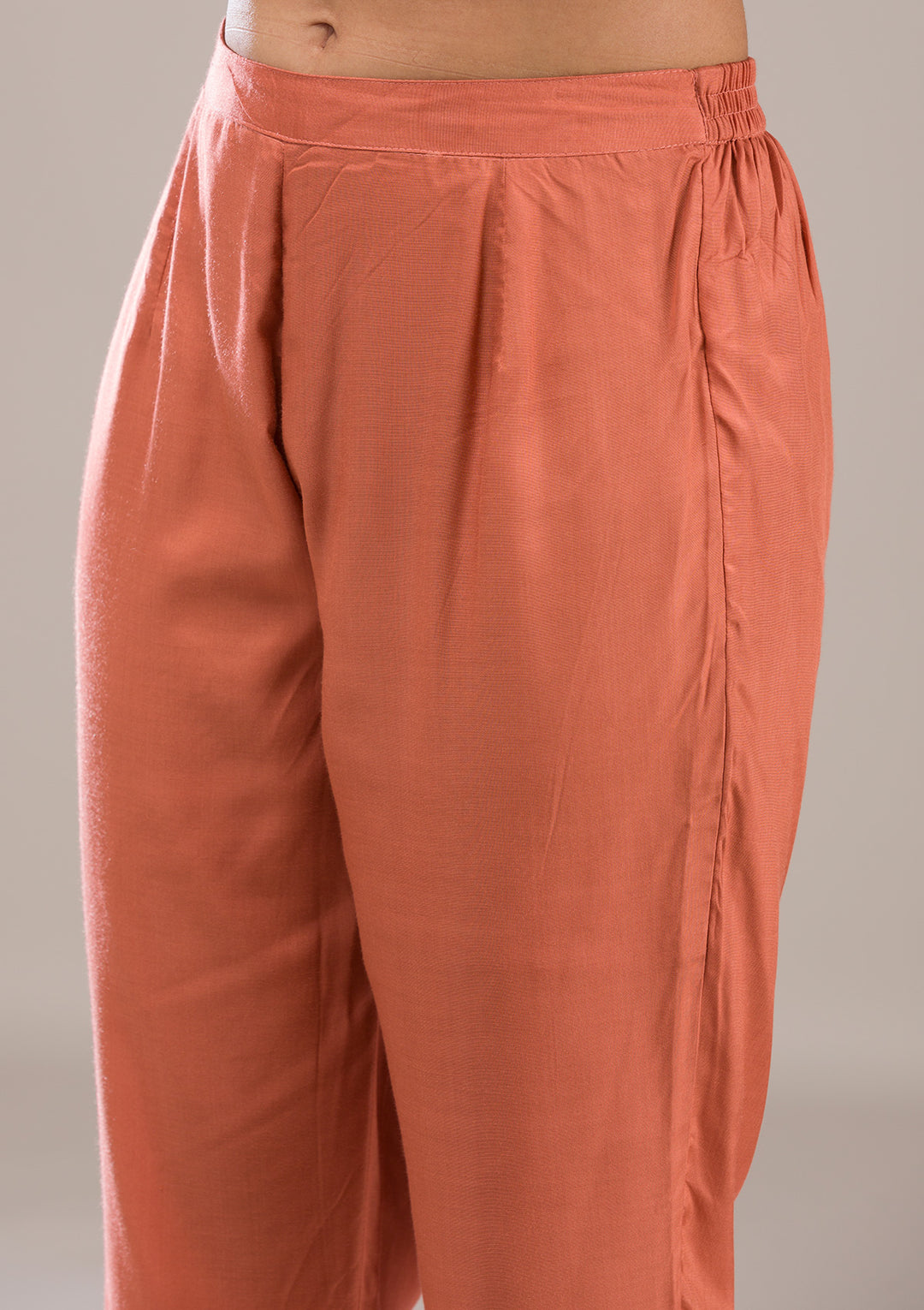 Koskii Cotton Peach Salwar Suit – Ready-to-Wear with Elegant Threadwork