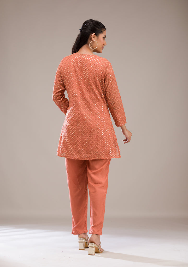 Koskii Cotton Peach Salwar Suit – Ready-to-Wear with Elegant Threadwork