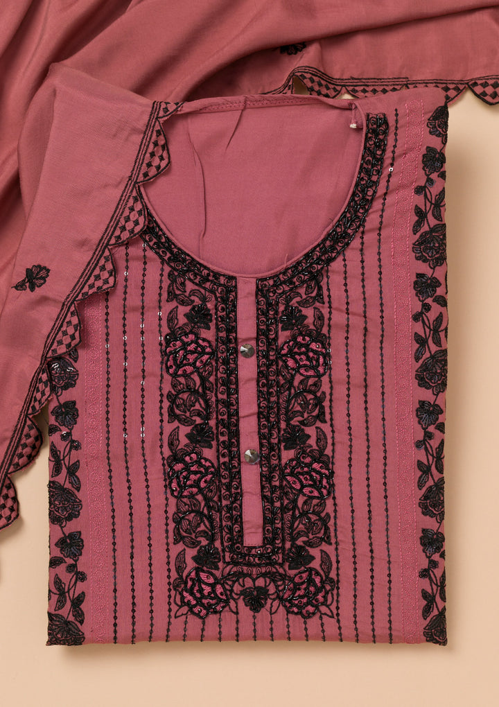 Rust Threadwork Semi Crepe Unstitched Salwar Suit