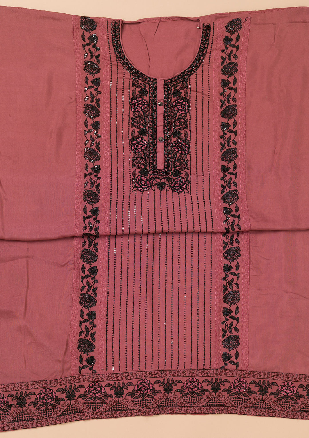 Rust Threadwork Semi Crepe Unstitched Salwar Suit