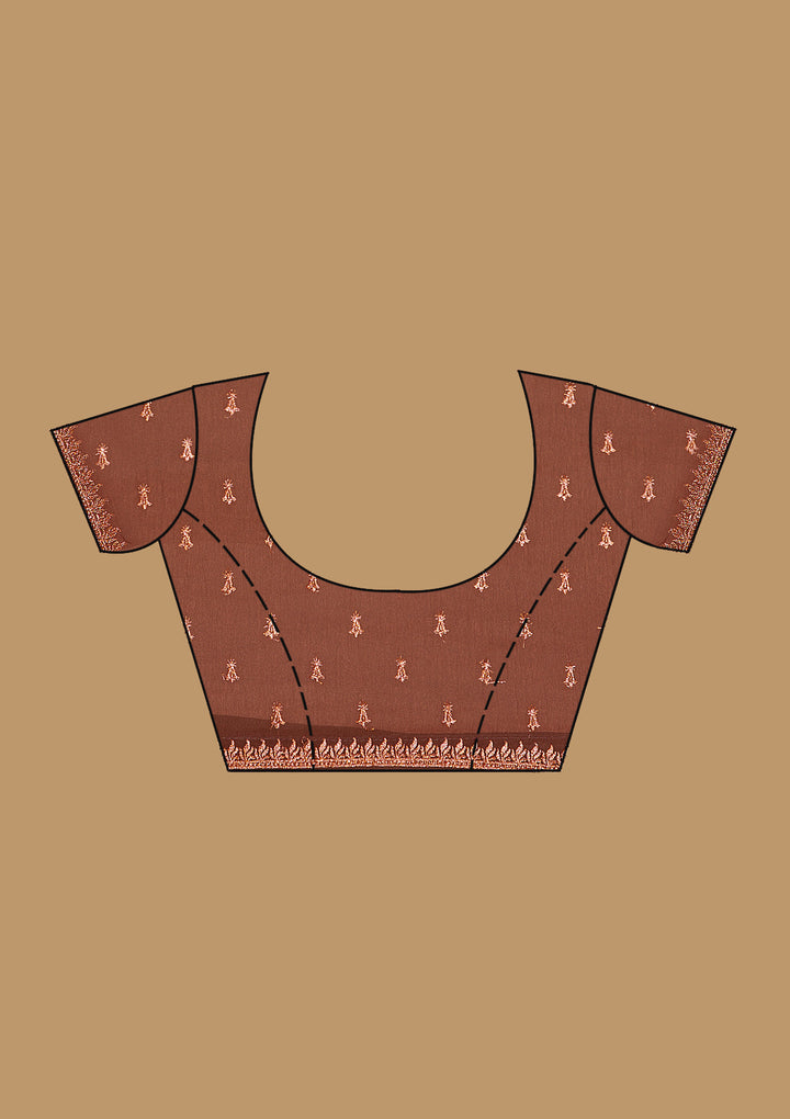 Rust Chiffon Gold Zariwork Saree With Matching Blouse Piece