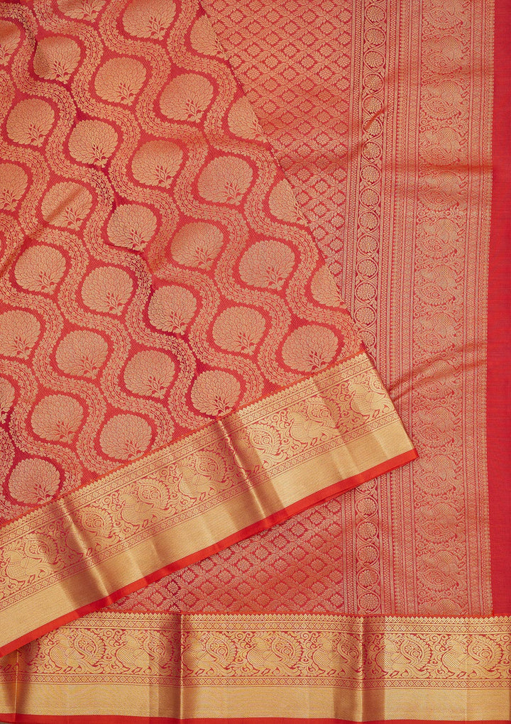 Rust Zariwork Pure Silk Saree